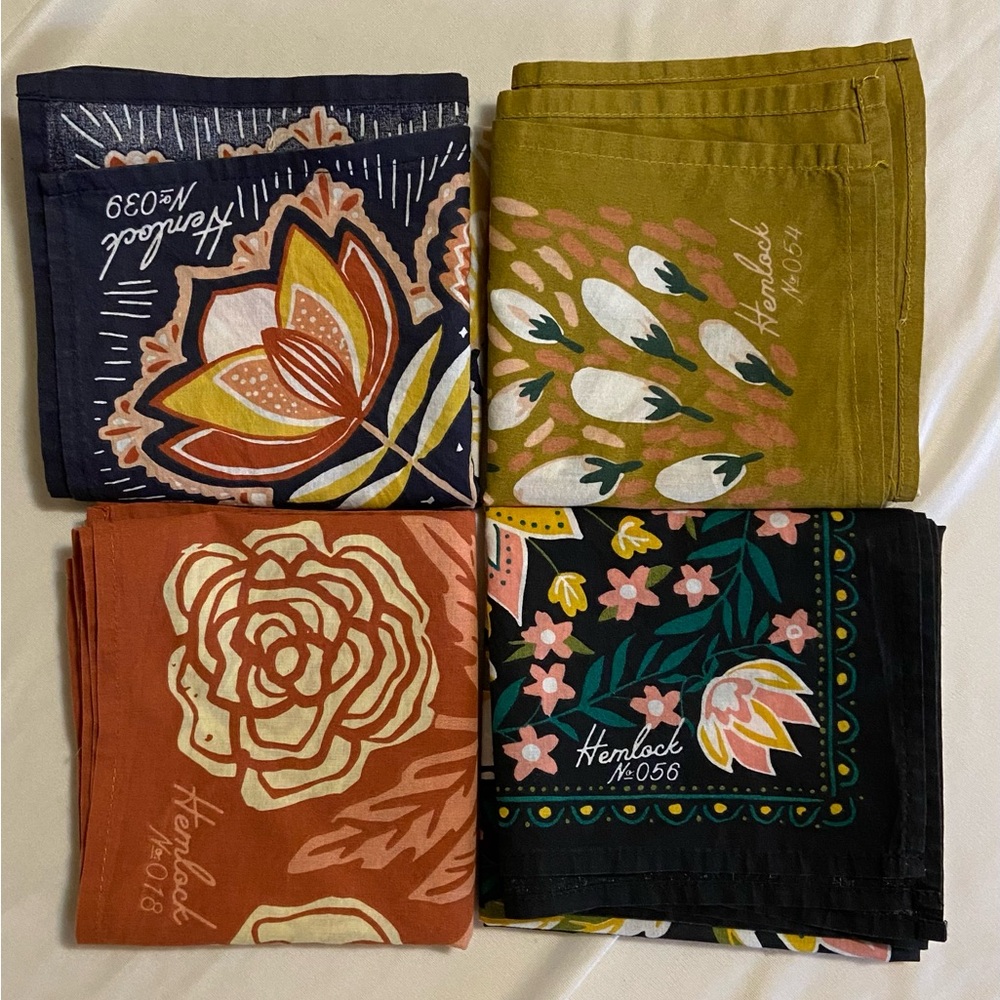 Lot of FOUR Handker Hemlock Bandana Hankerchiefs